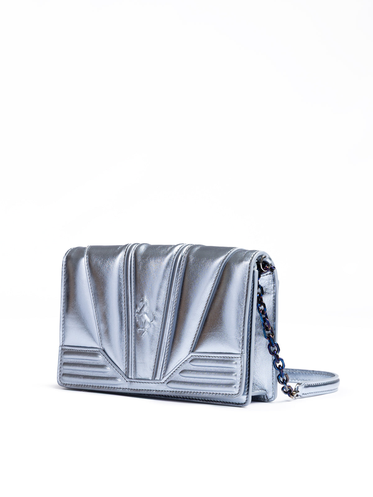 Ferrari metal bag in light blue GT patent leather with chain